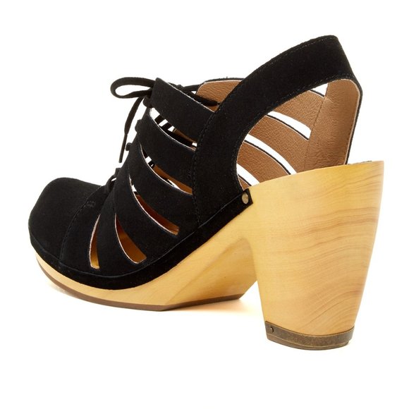 SOLD HP๐ Latigo CALI Platform Lace Up Clog Caged Sandal Black Suede Leather NIB - Picture 3 of 5